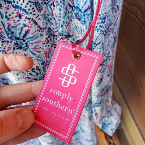 NWT Simply Southern Blue and Pink Multicolor Semisheer Buttontop Coverup Dress - Picture 14 of 16